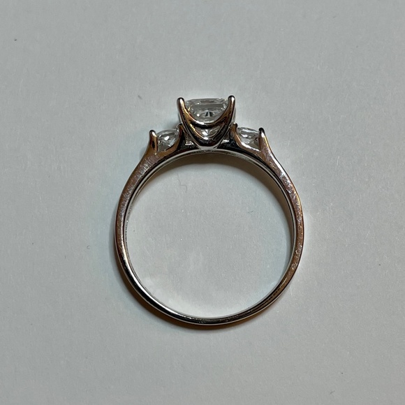 14K White Gold Zirconia Engagement Trilogy Ring w/Accents - Picture 7 of 8